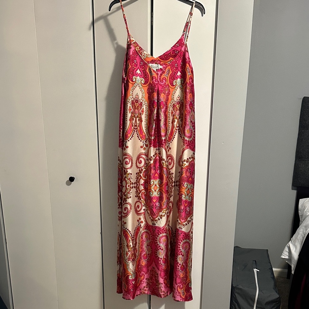 Molly Bracken Daphne Vibrant Pink and Orange Dress NWOT